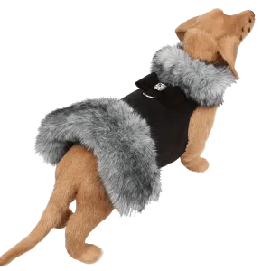 Black Tip Silver Fox Fur Coat with Big Bow