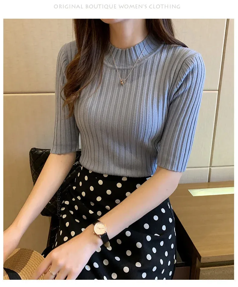 Blusas Mujer Blouses Top FemmeTops Women Blusas Mujer De Moda 2024 Verano Short Sleeve Knit Blouse Women Knitted Pullovers E525