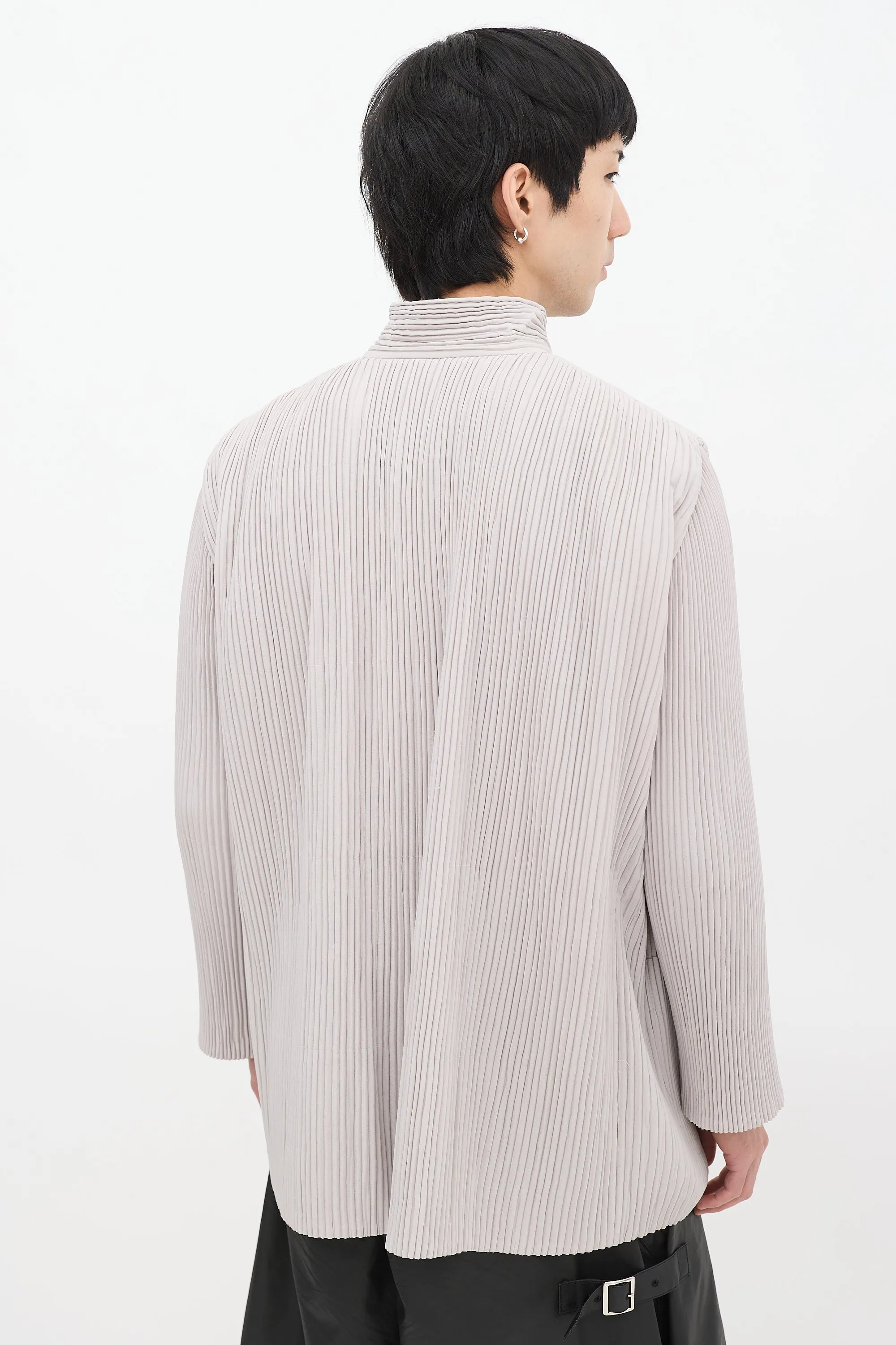 Grey Pleated Three Pocket Padded Jacket