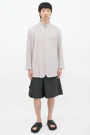 Grey Pleated Three Pocket Padded Jacket