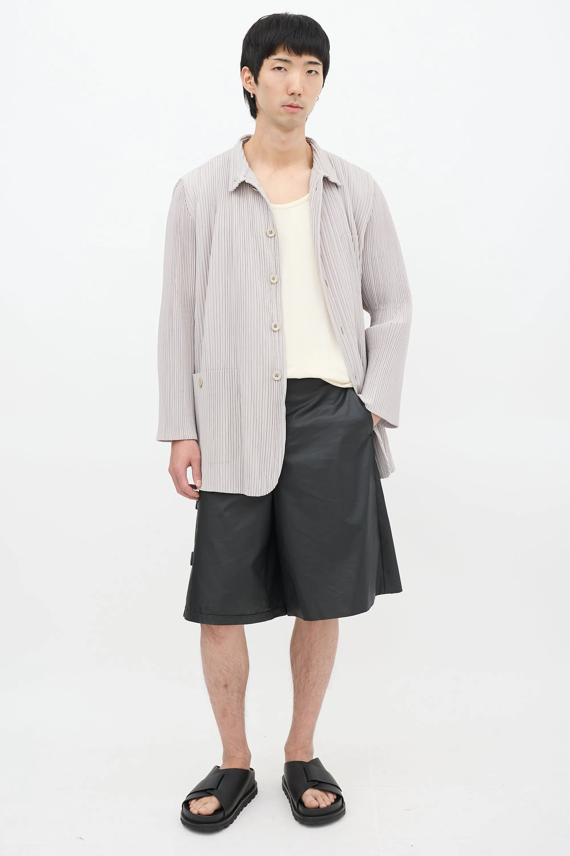 Grey Pleated Three Pocket Padded Jacket