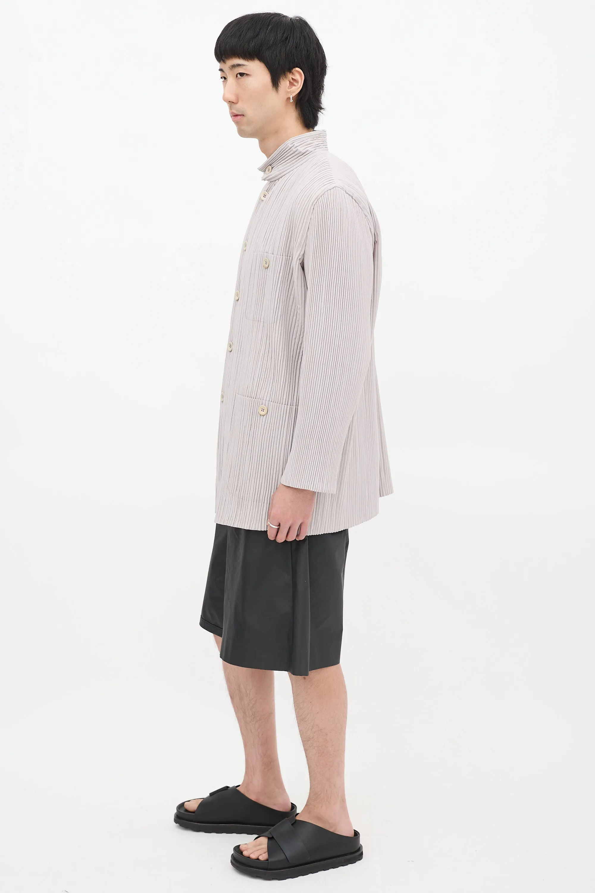Grey Pleated Three Pocket Padded Jacket