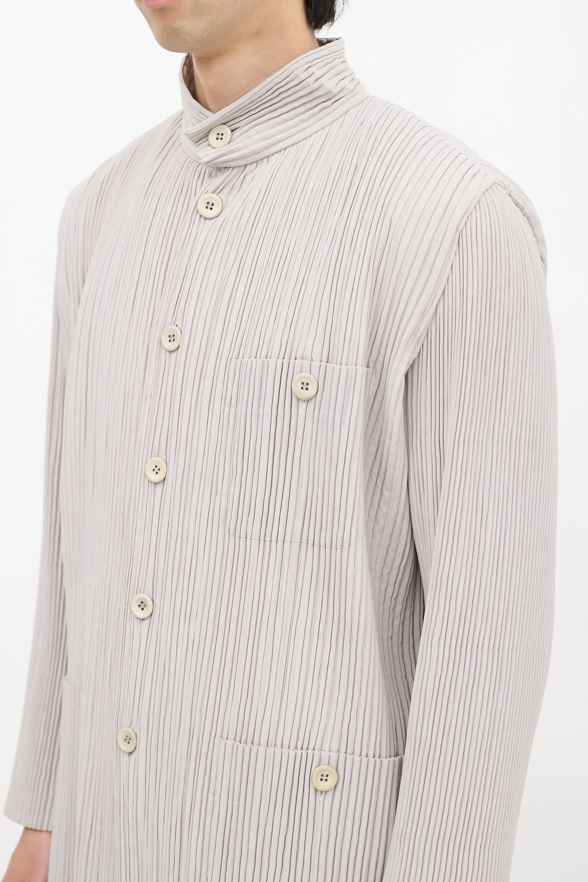 Grey Pleated Three Pocket Padded Jacket