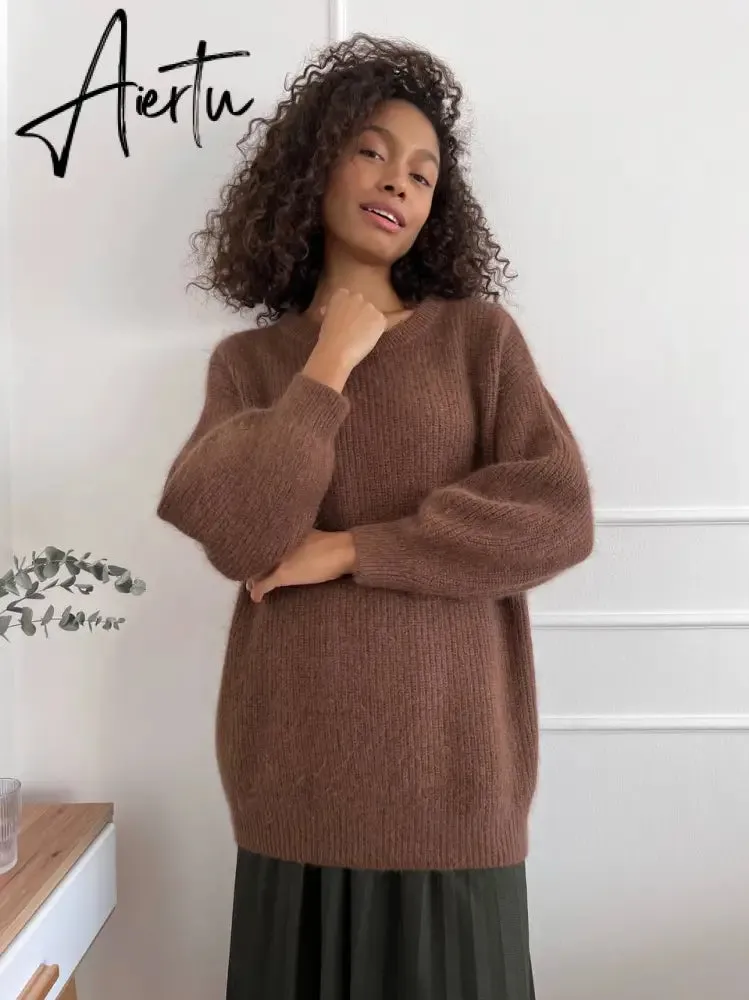 Hirsionsan Soft Warm Knitted Cashmere Sweaters Women  New Winter Loose Solid Female Pullovers Basic Knitwear Jumper  12color