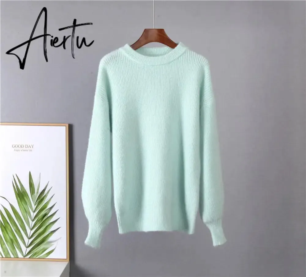 Hirsionsan Soft Warm Knitted Cashmere Sweaters Women  New Winter Loose Solid Female Pullovers Basic Knitwear Jumper  12color