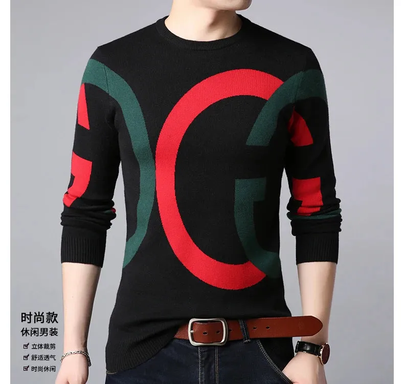 Light Luxury Men's Knitted Pullover Autumn/Winter New Letter Embroidery Long Sleeve Korean Trend Casual Fashion Warm Men Sweater