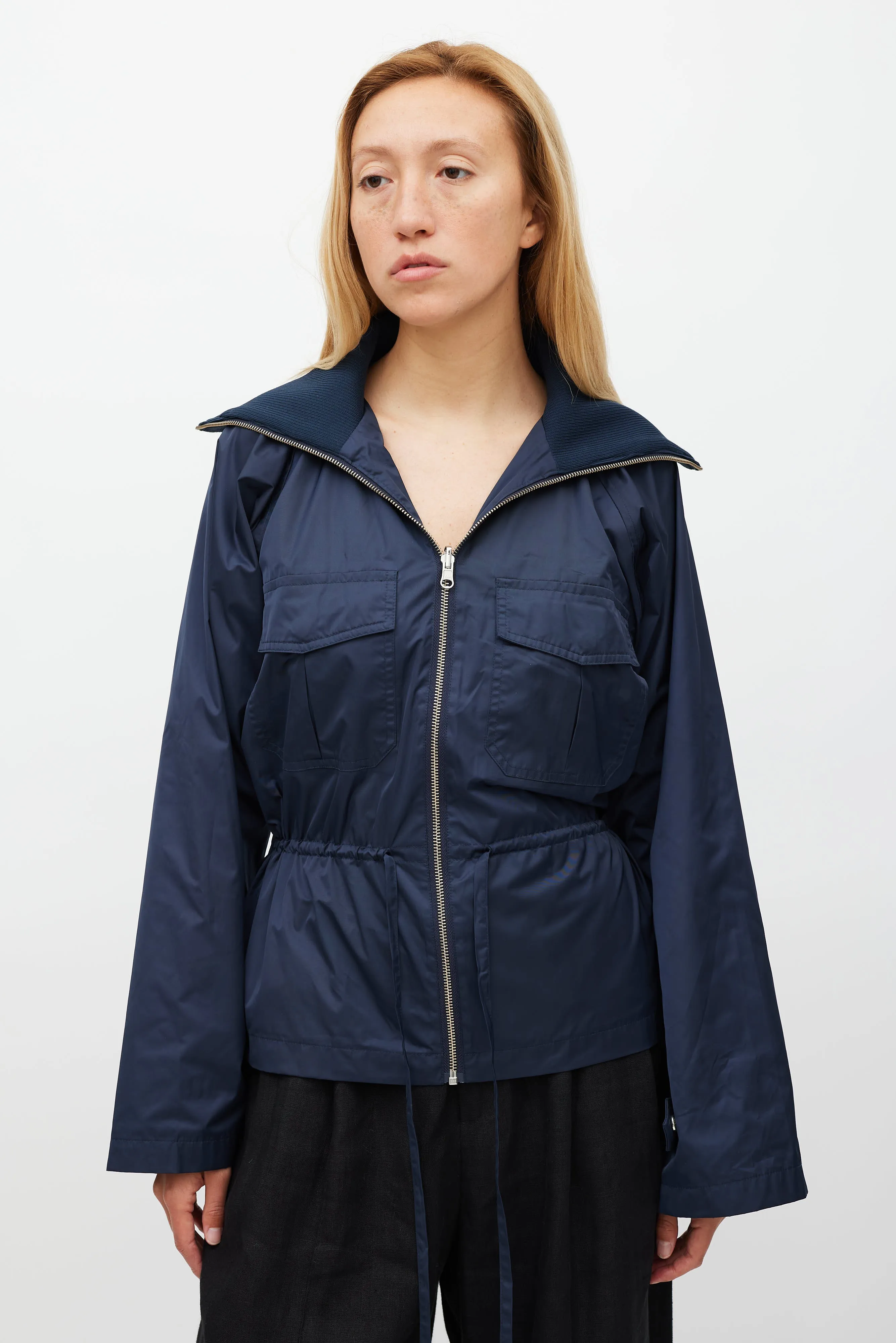 Navy Nylon Waist Tie Jacket
