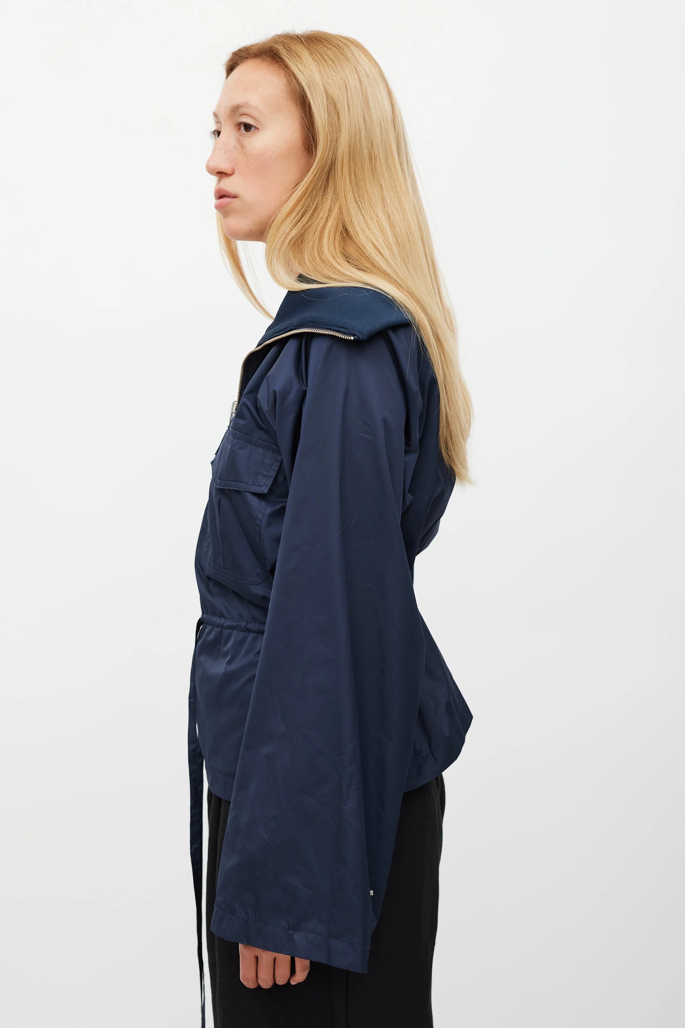 Navy Nylon Waist Tie Jacket
