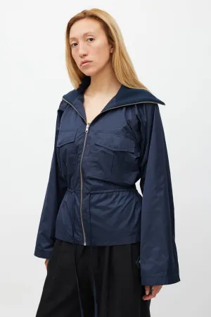 Navy Nylon Waist Tie Jacket