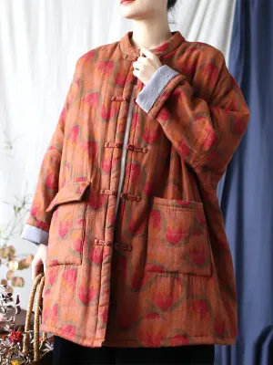 Women Print Padded Cotton Coat