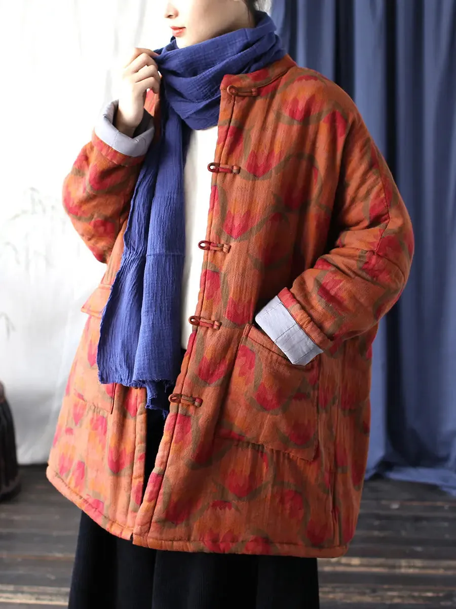 Women Print Padded Cotton Coat