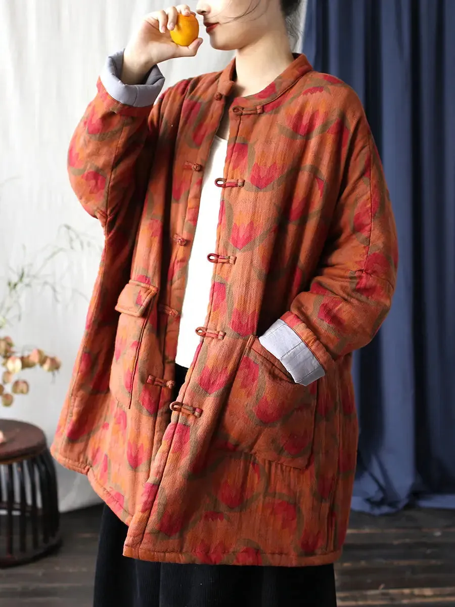Women Print Padded Cotton Coat